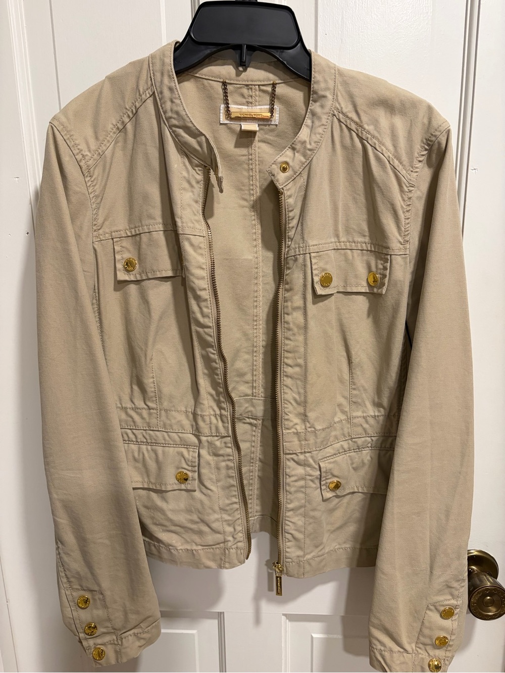 Michael Kors Beige Utility Jacket with Gold-Tone Hardware